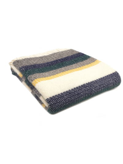 Pure New Wool Illusion Stripe Throw in Nightfall – British-made wool throw.