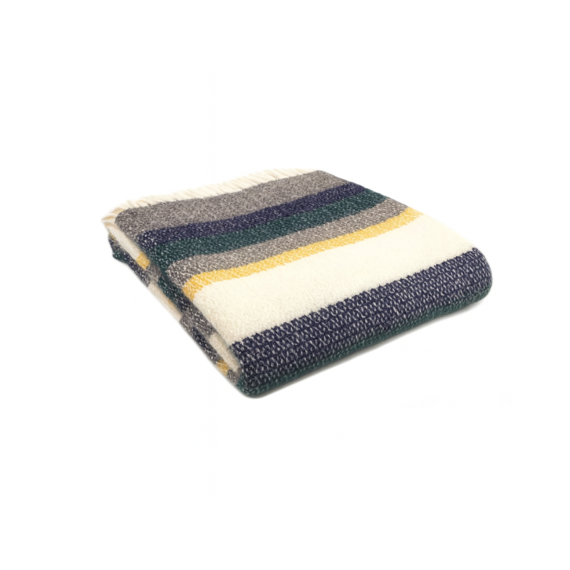 Pure New Wool Illusion Stripe Throw in Nightfall – British-made wool throw.