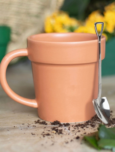 Plain Plant Pot Ceramic Mug and Shovel Spoon