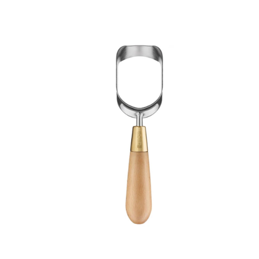 Sophie Conran stainless steel Ergo Hoe with FSC beech wood handle and brass ferrule in presentation gift box.