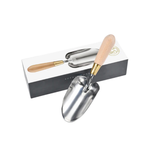 Sophie Conran Garden Trowel by Burgon & Ball with stainless steel head, FSC beech wood handle and brass ferrule.