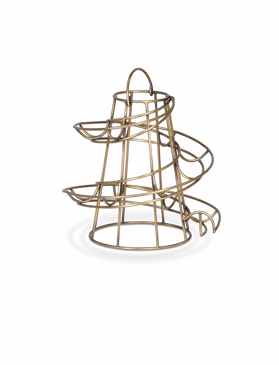 Garden Trading Brompton wirework egg holder with antique brass finish and carry handle holding up to 16 eggs.